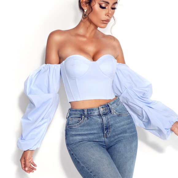 Blue Puff Sleeve Corset Top - Picture 1 of 3